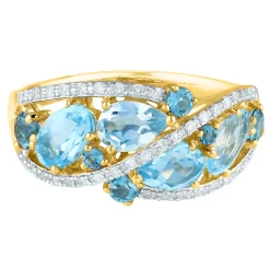 Blue Topaz & Diamond Cluster Ring In 10K Yellow Gold (1/7 Ct. Tw.)