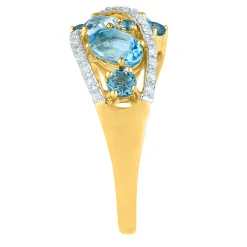 Blue Topaz & Diamond Cluster Ring In 10K Yellow Gold (1/7 Ct. Tw.)