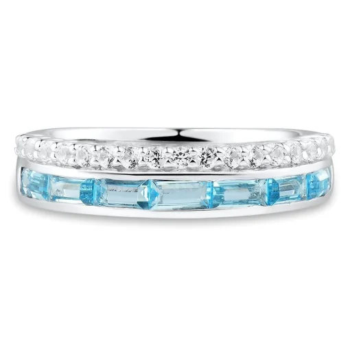 Blue Topaz & Lab Created White Sapphire Stack Ring In Sterling Silver
