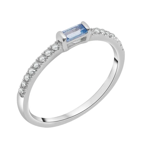Blue Topaz & Lab Created White Sapphire Stacking Ring In 10K White Gold