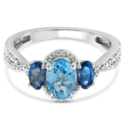 Blue Topaz And Diamond Accent Ring In 10K White Gold