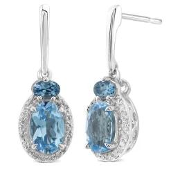 Blue Topaz And Diamond Accent Earrings In 10K White Gold