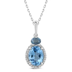 Blue Topaz And Diamond Accent Pendant In 10K White Gold