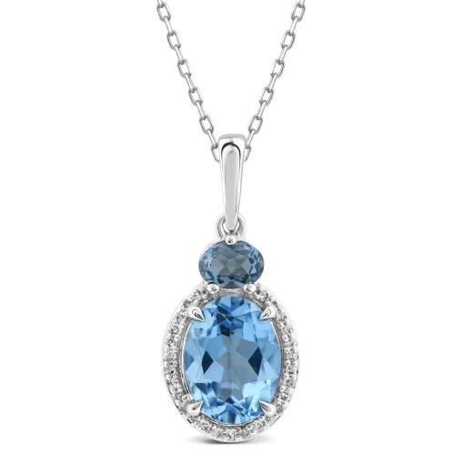 Blue Topaz And Diamond Accent Pendant In 10K White Gold