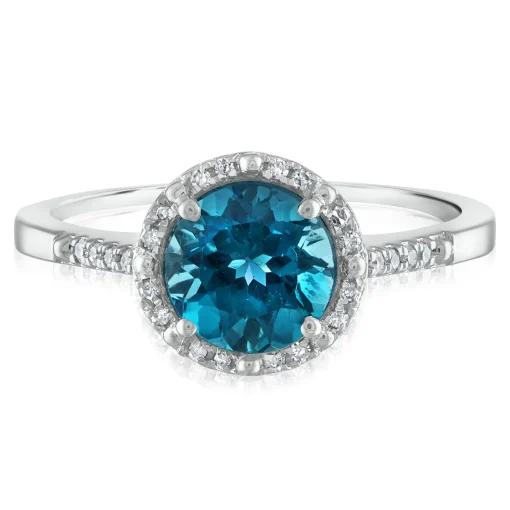 Blue Topaz And Diamond Ring In 10K Gold (1/7 Ct. Tw.)