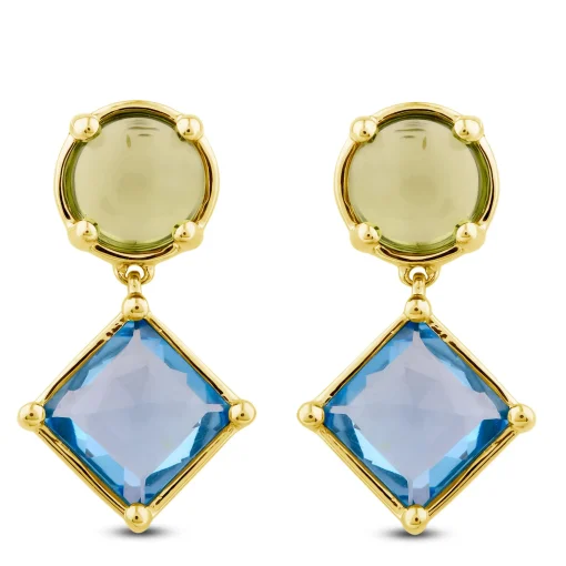 Blue Topaz And Peridot Dangle Earrings In 10K Yellow Gold
