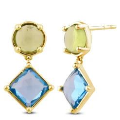 Blue Topaz And Peridot Dangle Earrings In 10K Yellow Gold