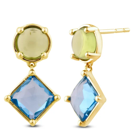 Blue Topaz And Peridot Dangle Earrings In 10K Yellow Gold