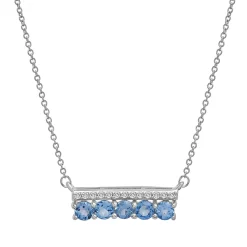 Blue Topaz Bar Necklace With Diamonds In Sterling Silver (1/10 Ct. Tw.)