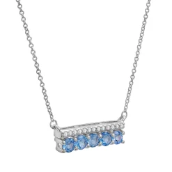Blue Topaz Bar Necklace With Diamonds In Sterling Silver (1/10 Ct. Tw.)