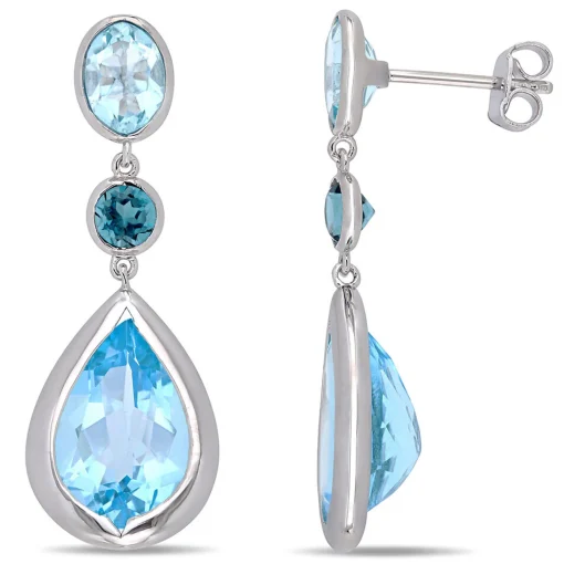 Blue Topaz Drop Earring In Sterling Silver