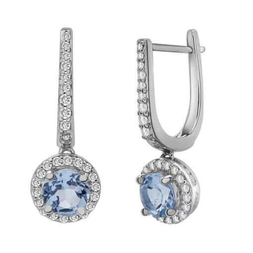Blue Topaz Drop Earrings With Lab Created White Sapphires In 10K White Gold
