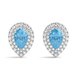 Blue Topaz Earrings With Lab Created White Sapphires In Sterling Silver