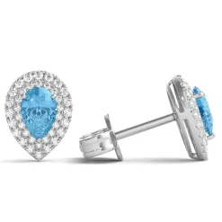 Blue Topaz Earrings With Lab Created White Sapphires In Sterling Silver