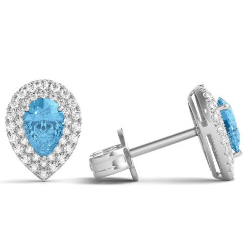 Blue Topaz Earrings With Lab Created White Sapphires In Sterling Silver