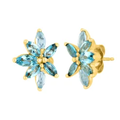 Blue Topaz Floral Earrings In 10K Yellow Gold
