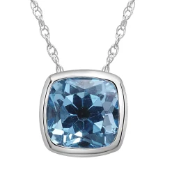 Blue Topaz Pendant With Cushion Cut In 10K White Gold