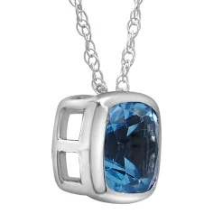 Blue Topaz Pendant With Cushion Cut In 10K White Gold