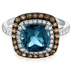 Blue Topaz Ring With White Sapphire And Brown Topaz In 14K White Gold