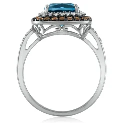 Blue Topaz Ring With White Sapphire And Brown Topaz In 14K White Gold