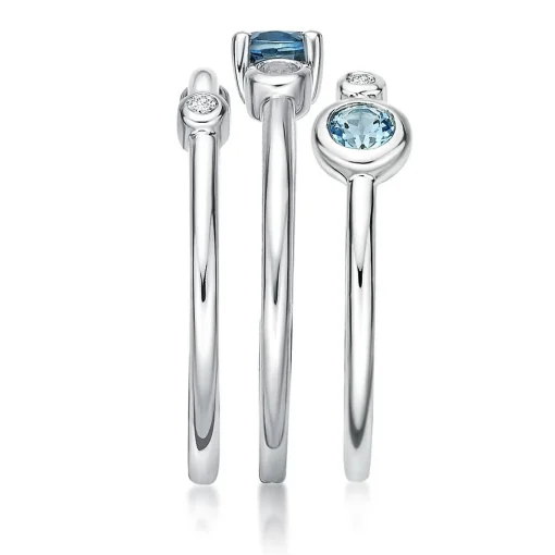 Blue Topaz, Swiss Blue Topaz & Lab Created White Sapphire Orbit Stack Ring Set In Sterling Silver