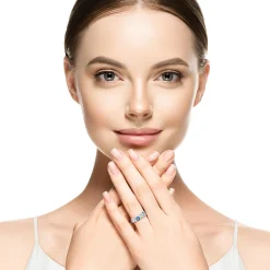 Blue Topaz, Swiss Blue Topaz & Lab Created White Sapphire Orbit Stack Ring Set In Sterling Silver