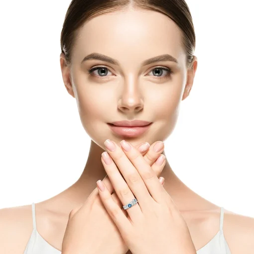 Blue Topaz, Swiss Blue Topaz & Lab Created White Sapphire Orbit Stack Ring Set In Sterling Silver