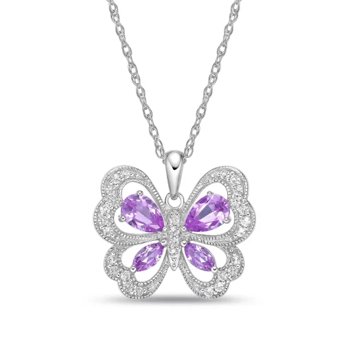 Butterfly Pendant With Lab-Created Pink Sapphires And Lab-Created White Sapphires In Sterling Silver