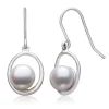 Button Cultured Freshwater Pearl Drop Earrings In Sterling Silver