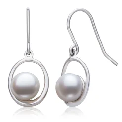 Button Cultured Freshwater Pearl Drop Earrings In Sterling Silver