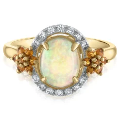 Cabochon Opal Ring With Citrine And Lab Created White Sapphire In 10K Yellow Gold