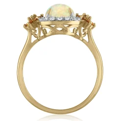 Cabochon Opal Ring With Citrine And Lab Created White Sapphire In 10K Yellow Gold
