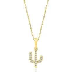 Cactus Pendant With Diamond Accents In 10K Yellow Gold