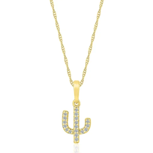 Cactus Pendant With Diamond Accents In 10K Yellow Gold