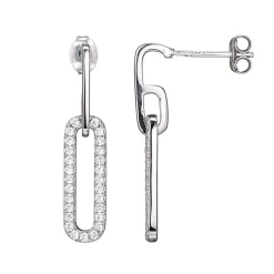 Chain Link Earrings With Lab Created White Sapphires In Sterling Silver