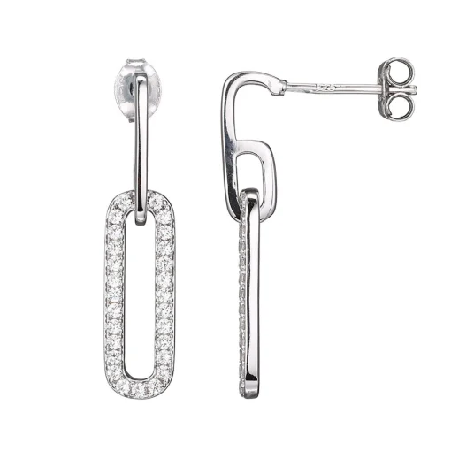Chain Link Earrings With Lab Created White Sapphires In Sterling Silver