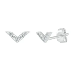 Chevron Earrings With Diamond Accents In 10K White Gold