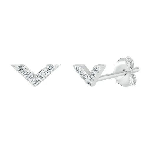 Chevron Earrings With Diamond Accents In 10K White Gold