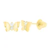 Children's Butterfly Stud Earrings With Cubic Zirconia In 14K Yellow Gold