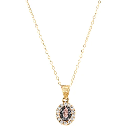Children's Cubic Zirconia Lady Of Guadalupe Pendant In 14K Yellow & Rose Gold