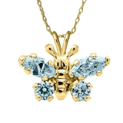 Children's Cubic Zirconia Pendant With Blue Butterfly In 14K Yellow Gold
