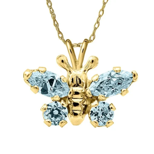 Children's Cubic Zirconia Pendant With Blue Butterfly In 14K Yellow Gold