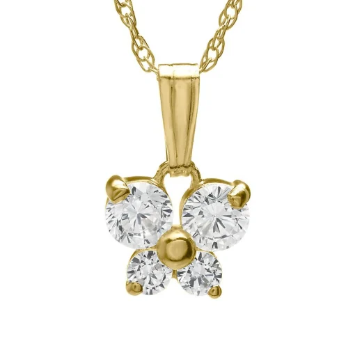 Children's Cubic Zirconia Butterfly Pendant In 14K Yellow Gold