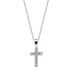 Children's Diamond Cross Pendant In 14K White Gold