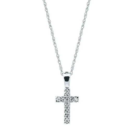 Children's Diamond Cross Pendant In 14K White Gold
