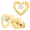 Children's Diamond Heart Earrings In 14K Yellow Gold