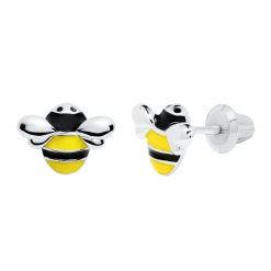 Children's Enamel Bee Stud Earrings In Sterling Silver