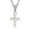 Children's Freshwater Pearl Cross Pendant In Sterling Silver