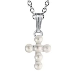 Children's Freshwater Pearl Cross Pendant In Sterling Silver