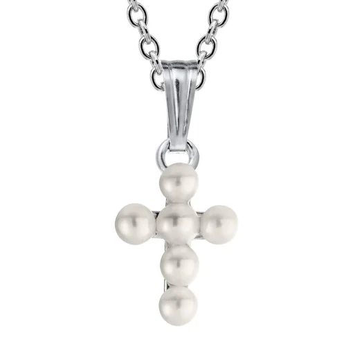 Children's Freshwater Pearl Cross Pendant In Sterling Silver
